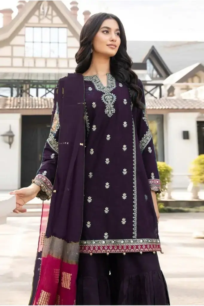 S1 625 3 pc embroider suit and printed dupatta